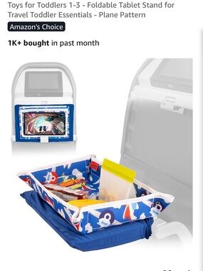 Kids Foldable Travel Tablet Stand & Organizer - Blue Plane Pattern